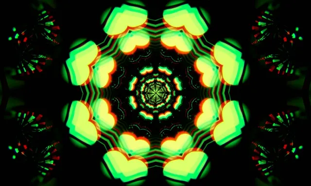 5:3 Wide 60fps Screensaver Neon Tunnel VJ Animation Abstract Red Green Kaleidoscope