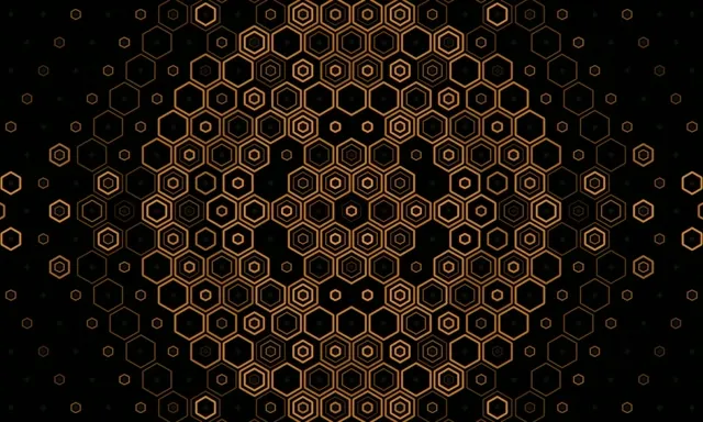 5:3 Wide Gold Hexagon Pattern 60fps VJ Motion Screensaver Loop