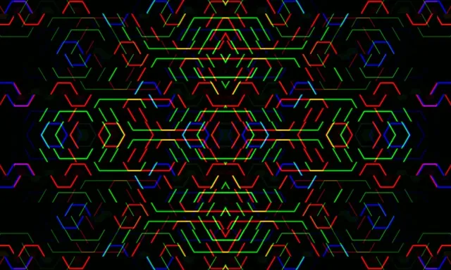 5:3 Wide | Neon Geometric Hexagon 60fps VJ Motion Background