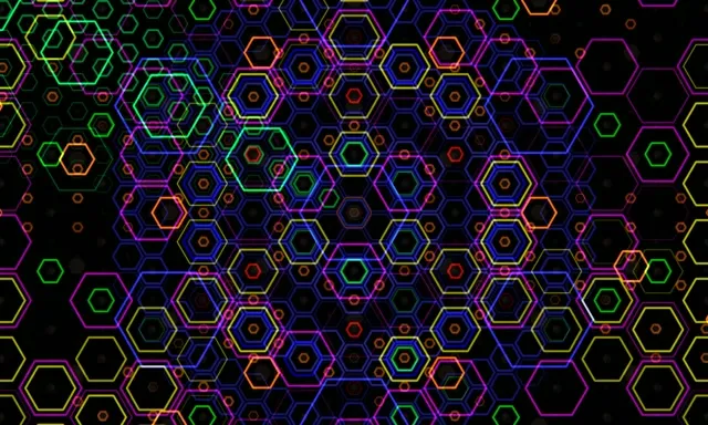5:3 Wide | Neon hexagon mesh 60fps screensaver animated background