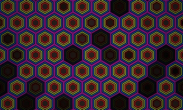 5:3 Wide | Neon Hexagon Pattern 60fps Screensaver Background Loop