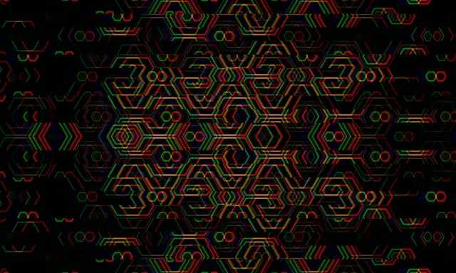 5:3 Wide | Neon Hexagon Tech Pattern 60fps Screensaver Background Loop