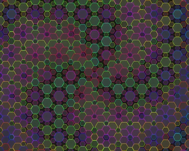 5:4 Industrial | 60FPS Rotating Hexagon Animation - Pulsing Gold Teal Magenta
