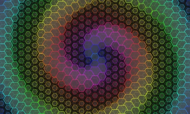 5:3 Wide | 60fps Luminous Violet Emerald Hexagon Pulsing Screensaver Animation