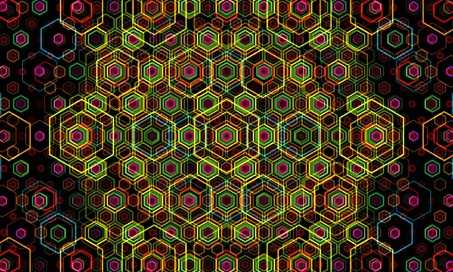 5:3 Wide 60fps Neon Hexagon Screensaver VJ Neon Kaleidoscope