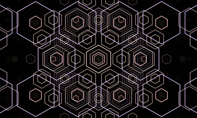 5:3 Wide | 60fps Neon Hexagon Spiral Motion Background | Gold Geometric Screensaver