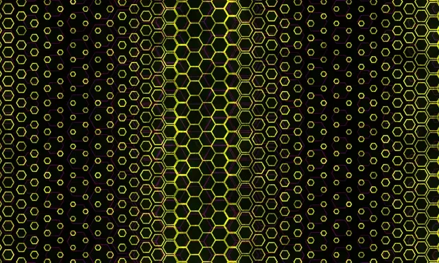 5:3 Wide 60FPS Neon Hexagon Tunnel Screensaver - Motion Background Yellow Grid Zoom