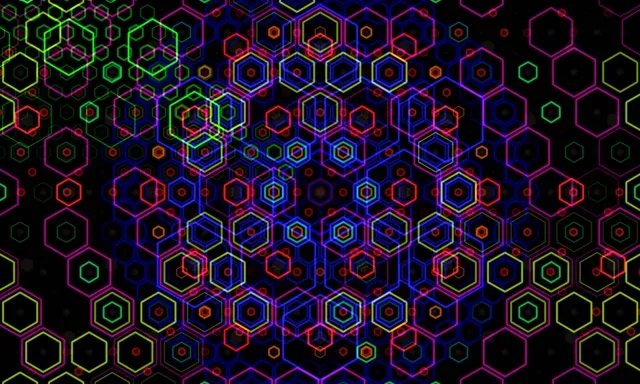 5:3 Wide Neon Hexagon 60fps Screensaver Motion Background Geometric Flow