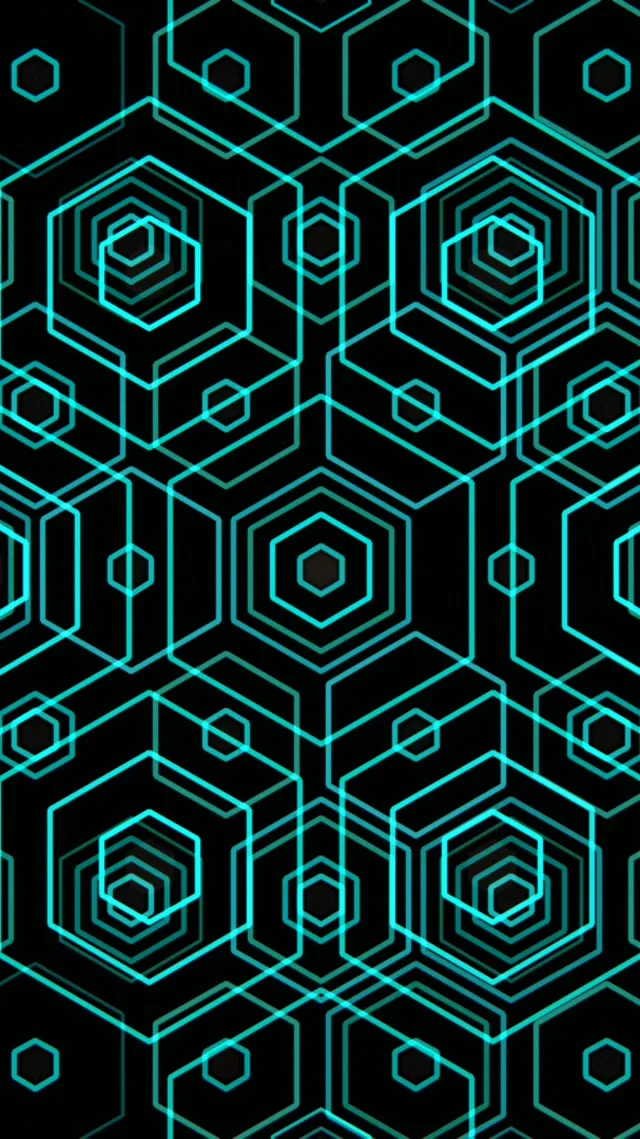 9:16 Reels | 60fps Screensaver - Animated Cyan Neon Hexagon Geometry Live Wallpaper