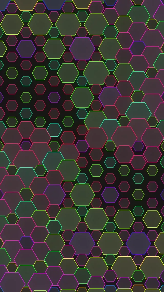 9:16 Reels 60FPS Colorful Hexagon Kaleidoscope Screensaver Motion Background