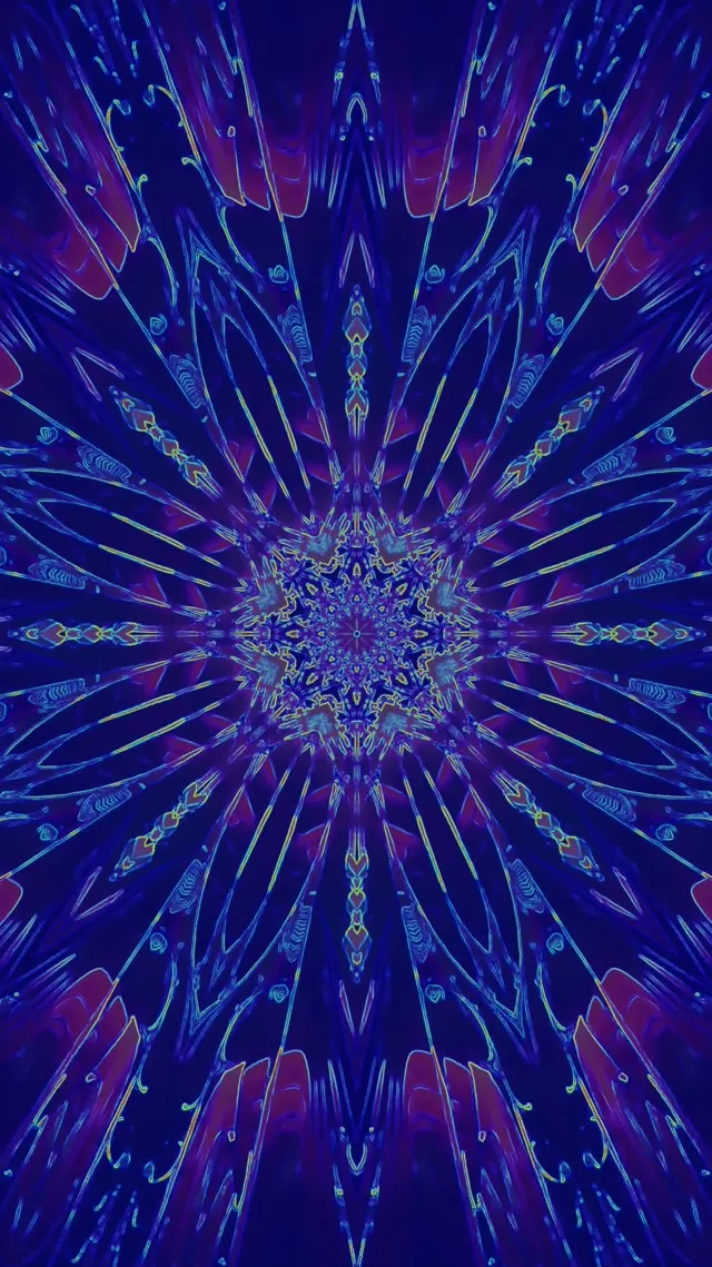 9:16 Reels 60fps Neon Alagút Fraktál Csillag Mandala Vörös Lila Képernyővédő Élő Háttérkép