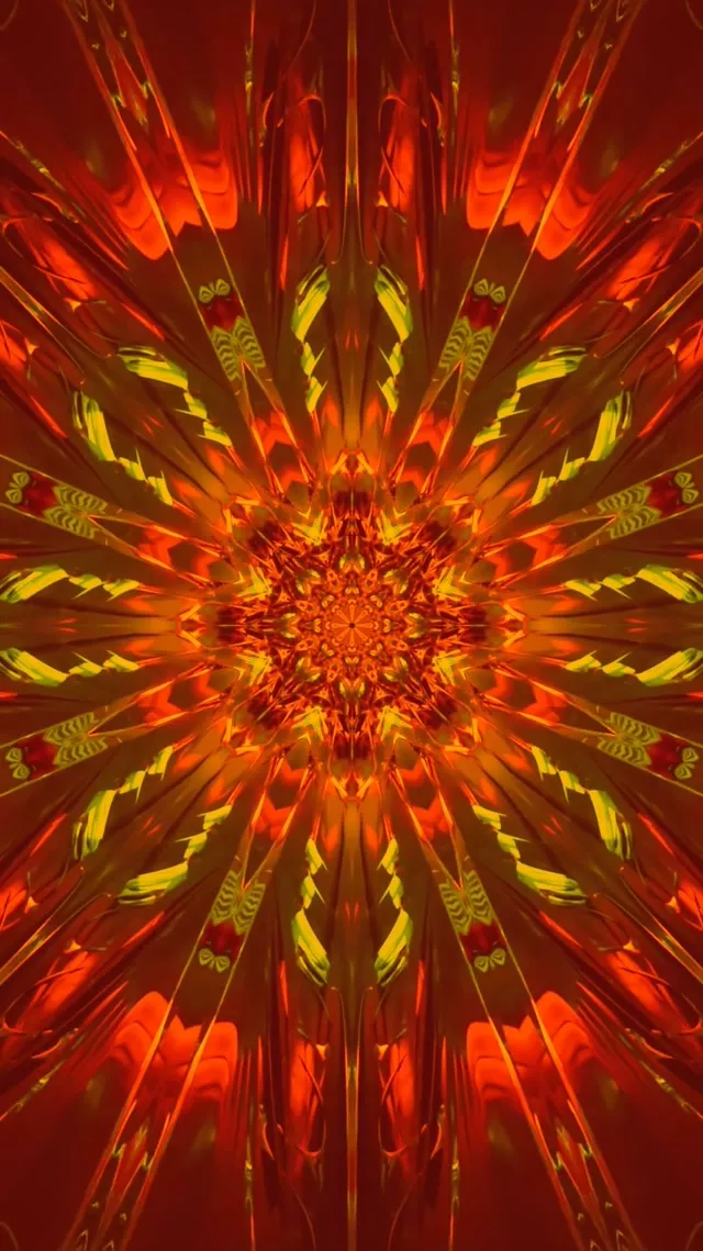 9:16 Reels 60fps Vörös Narancssárga Fraktál Csillag Neoncső Alagút Képernyővédő Élő Háttérkép