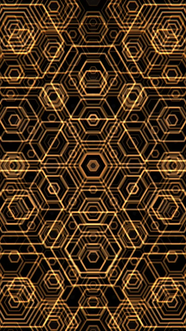 9:16 Reels 60fps Screensaver Hexagon Kaleidoscope Gold Motion Background