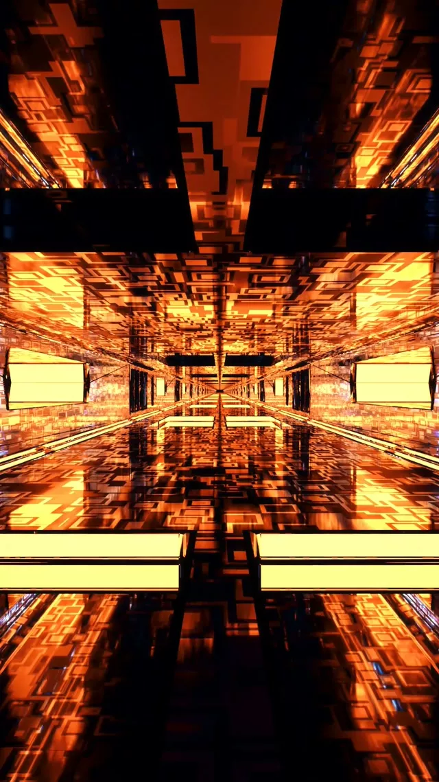 9:16 Reels Neon Tunnel VJ Loop 60fps Screensaver Orange Geometric Vortex