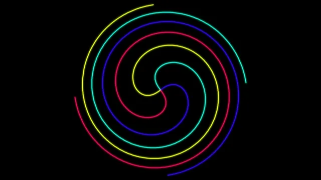 A spiral pattern consists of bright lines in different colors