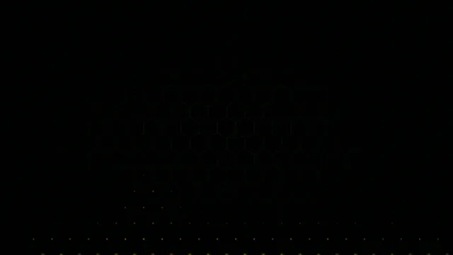 Abstract 4K dark hexagon pattern with golden particle motion background