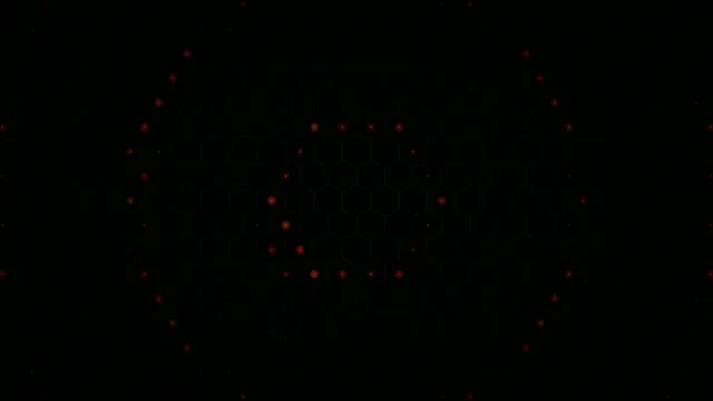 Abstract 4K red hexagon network nodes on black background loop