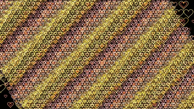 Animated 4K heart pattern motion background with gold and warm tones