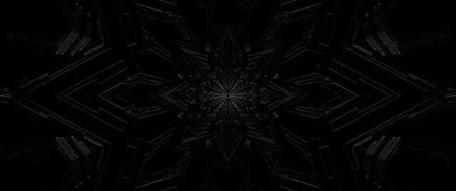 Tunel Neon Kaleidoskop Borë Fraktale e Errët VJ Loop 2.39:1 Cinemascope 60fps Screensaver