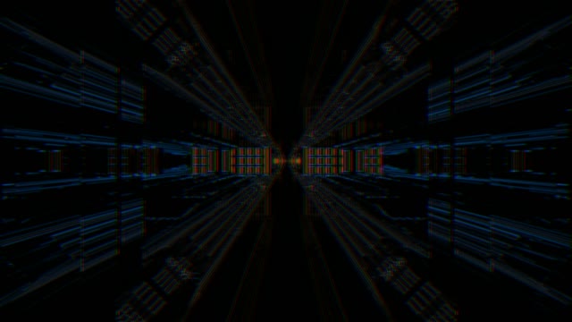 Blue and gold neon tunnel 60fps with symmetrical geometric patterns and...