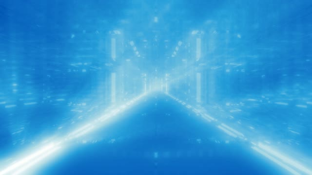 Blue Neon Tunnel 60fps with Glowing Light Rays and Digital Architecture