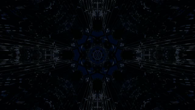 Blue neon tunnel with geometric patterns and light rays at 60fps