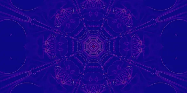 紫色霓虹万花筒隧道，中心辐射对称几何图案，4K VJ循环动态背景发光效果