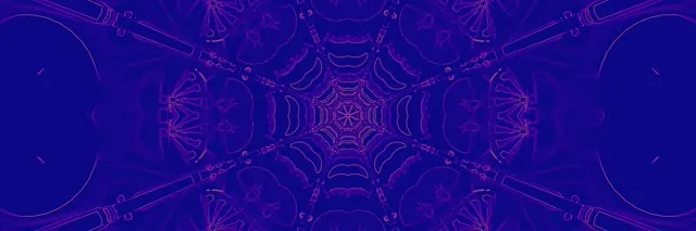 Đường hầm neon tím với mô hình cầu kính vạn hoa mạng nhện đối xứng tỏa sáng từ tâm, vòng lặp VJ 4K 60fps