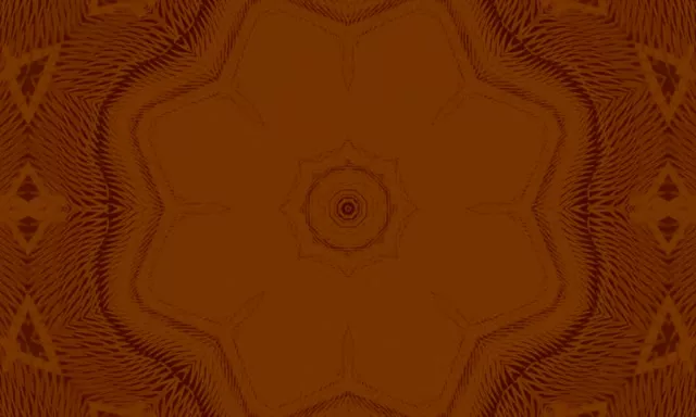 Modeli i kaleidoskopËT mandala koncentrik kafe dhe portokalli me vija radiale simetrike që krijojnë efekt tunel-vorteks hipnotik, ideal për screensaver loop VJ