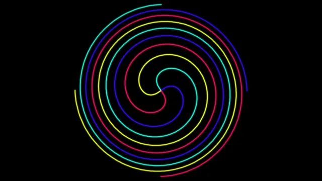 Colored lines swirl in a pattern on a dark background