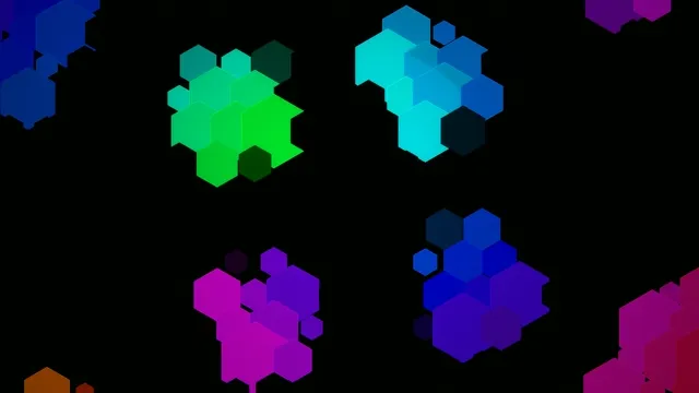 Colorful 3D Hexagons Floating on Black Background