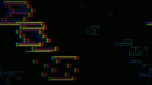 Colorful digital pattern displays shapes on a black background