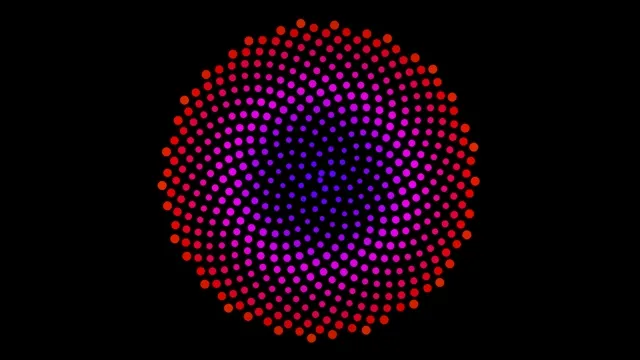 Colorful dot pattern forming a spiral on a black background