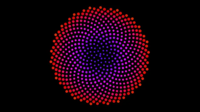 Colorful dots form wave pattern on black background