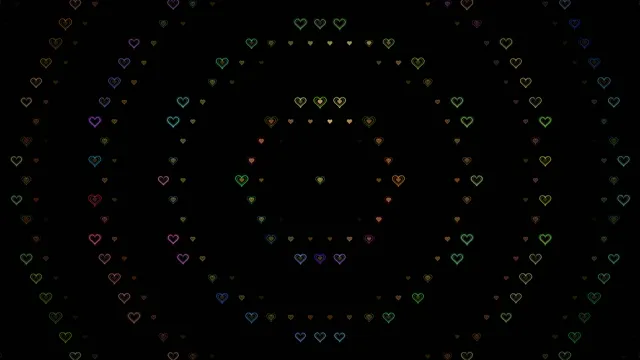 Colorful Floating Hearts Animation on Black Background