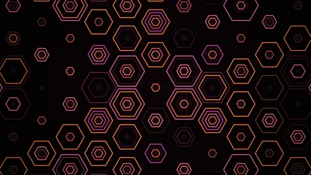 Colorful geometric shapes create a dynamic pattern on black background