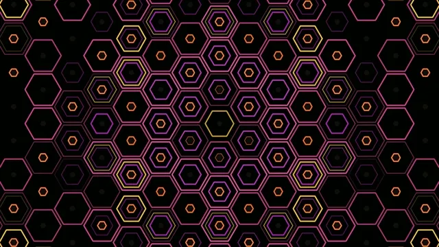 Colorful hexagon pattern on dark background with glowing edges
