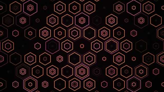 Colorful hexagons create a pattern in dark space