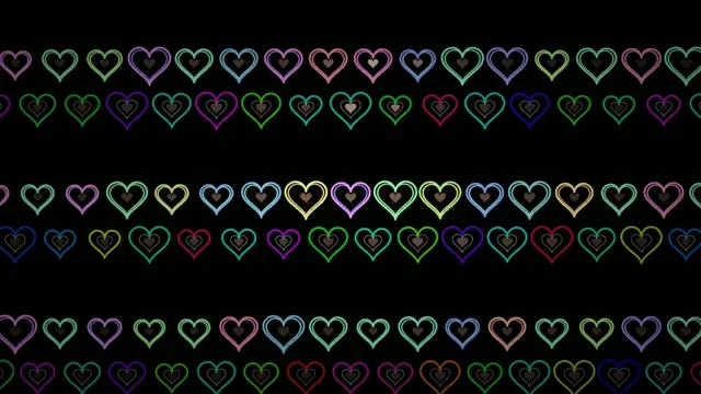 Colorful neon hearts 4K looping background for video creators
