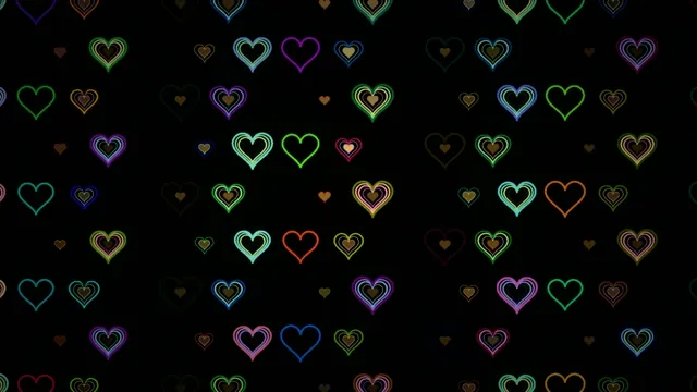 Colorful neon hearts 4K seamless loop background for video creators