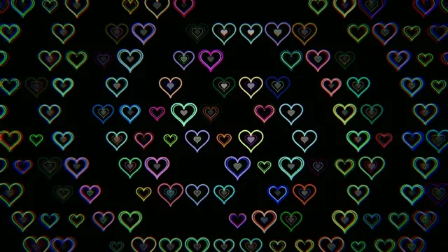 Colorful neon hearts 4K seamless loop background for video editing