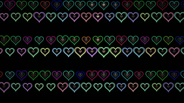Colorful neon hearts 4K seamless loop background for video projects