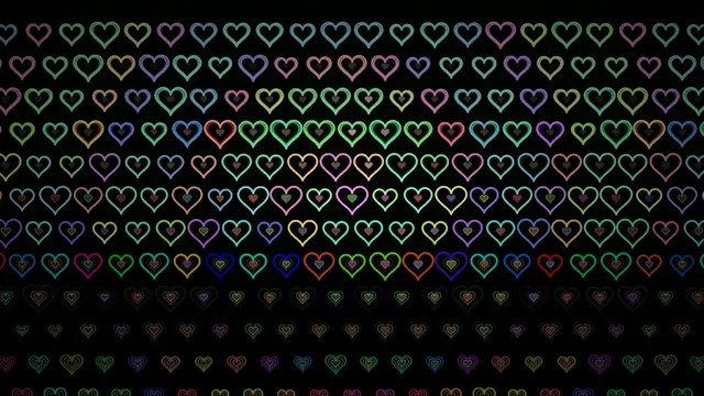 Colorful neon hearts 4K seamless looping background for video editing