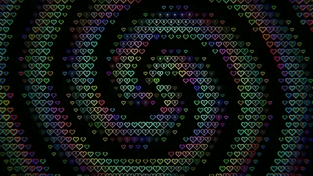 Colorful Neon Hearts Animation on Dark Background