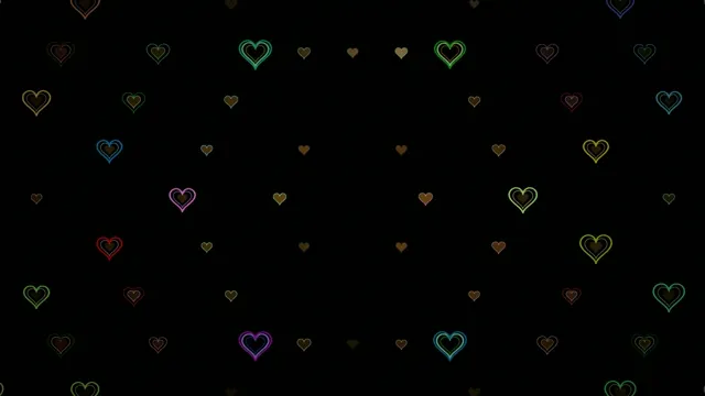 Colorful neon hearts falling 4K UHD motion background loop