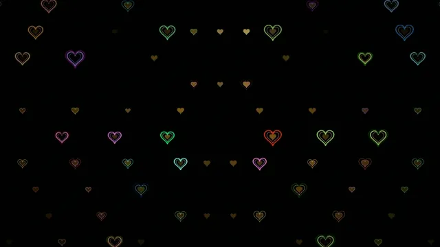 Colorful neon hearts falling animation 4K UHD widescreen background