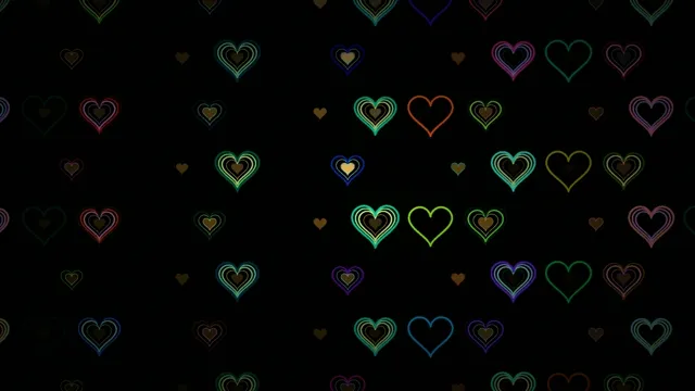 Colorful Neon Hearts on Black Background