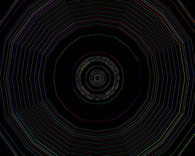 नियॉन टनल कॉन्सेंट्रिक पॉलीगन्स 5:4 इंडस्ट्रियल 60fps VJLoops स्क्रीनसेवर