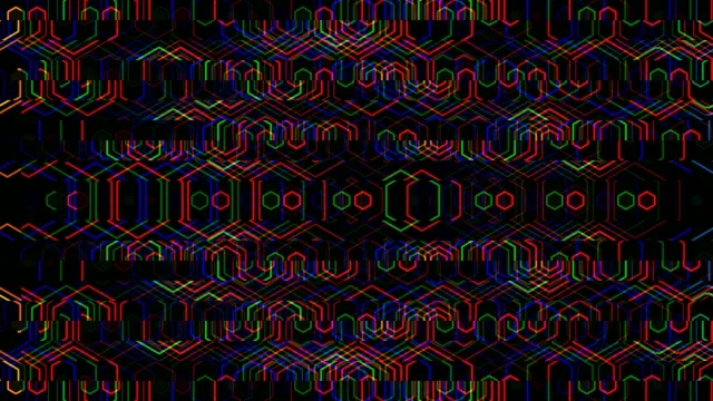 Colorful pattern created from lines and shapes on a black background