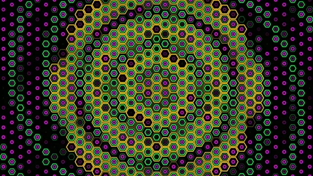 Colorful pattern of hexagons on a black background
